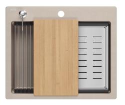 Quadri Durham Pearl Beige γρανίτης επιφάνειας νεροχύτη 595x500 με διανομέα σαπουνιού, πίνακα κοπής, εσωτερικό νεροχύτη και ρολό ματ 1208971814