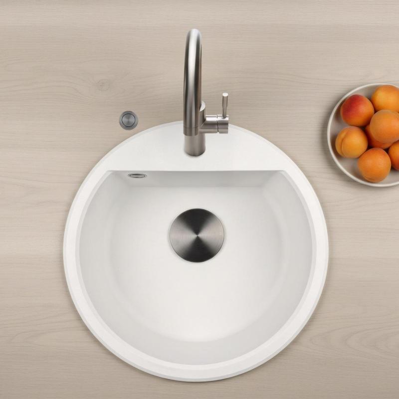 GraniteMy Bremen γύρος γρανιτένιος νεροχύτης 43 εκατοστά λευκός, επιφανειακή και υποδομή, με τρύπα για βρύση και αυτόματη μεταλλική σωλήνα σε χρώμα γκρι 1208971849