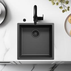 Νεροχύτης Ausmann Fibre μαύρος 40x40cm εντοιχιζόμενος, επιφανειακός και επίπεδος με αυτόματη μαύρη βύσμα 1208971851