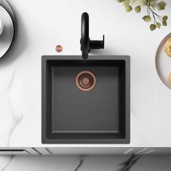 Ausmann Fibre μαύρος νεροχύτης 40x40εκ. κάτω από τον πάγκο, επάνω και επίπεδη εγκατάσταση με αυτόματη χάλκινη βύσμα 1208971852