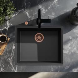 Νεροχύτης Ausmann Fibre μαύρος 50x40cm για κάτω, πάνω και επίπεδη επιφάνεια με αυτόματο χάλκινο πώμα 1208971858