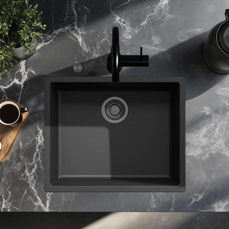 Ausmann Fibre μαύρος νεροχύτης 50x40εκ υποκατασκευή, επικατασκευή και επίπεδη κατασκευή με αυτόματη πρίζα gun metal 1208971860