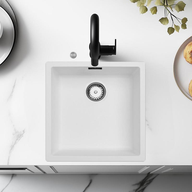 Ausmann Fibre λευκός νεροχύτης 40x40cm εντοιχισμένος, επιφάνειας και επικαθήμενος με αυτόματο ανοξείδωτο πώμα 1208971891