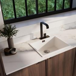 Νεροχύτης Ausmann Fibre λευκός 50x40cm υποδομής, επικαθήμενος και επίπεδης ενσωμάτωσης με αυτόματη ανοξείδωτη πρίζα 1208971898