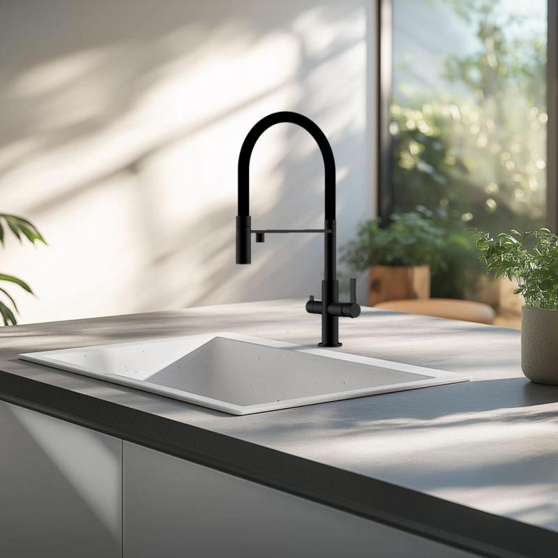 Ausmann Fibre λευκός νεροχύτης 50x40cm εντοιχισμένος, επιφανειακός και επίπεδη ενσωμάτωση με αυτόματη λευκή βύσμα 1208971903