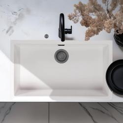 Ausmann Fibre λευκό μεγάλο νεροχύτη 70x40cm εντοιχιζόμενο, επιφανειακό και επίπεδη ενσωμάτωση με αυτόματο μεταλλικό στόπερ σε χρώμα gun metal 1208971908