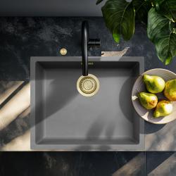 Ausmann Fibre σκυρόδεμα γκρι νεροχύτης 50x40cm εντοιχιζόμενος, επιφανειακός και επίπεδος εντοιχισμός με αυτόματη χρυσή βύσμα 1208971918