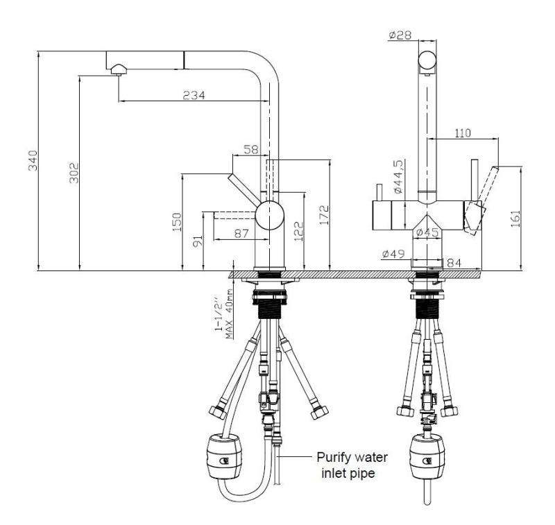 Pure.Sink Elite Steel Clear-S PVD βουρτσισμένο χρυσό 3-δρόμων Κουζινόμπριζο με Αποσπώμενη Έξοδο και Φιλτραρισμένο Νερό PS8120-60