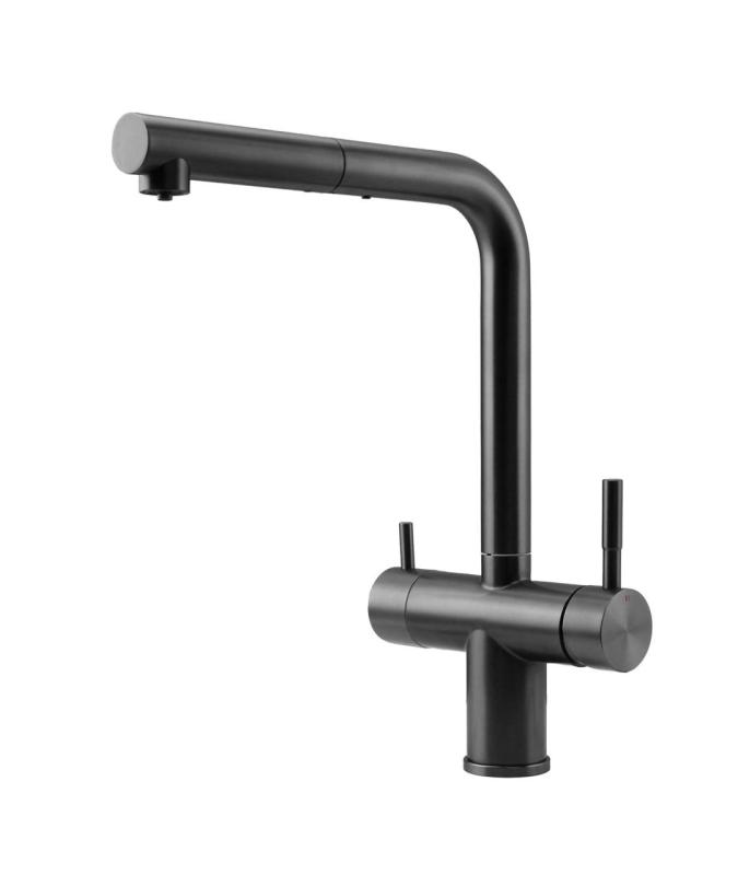 Pure.Sink Elite Steel Clear-S PVD gun metal 3-τρόπου Κουζινόμπριζα με Επεκτεινόμενη Βρύση και Φιλτραρισμένο Νερό PS8120-61