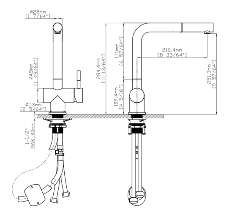 Pure.Sink Elite Steel Pulse-S κουζινική βρύση PVD χαλκός με αποσπώμενη ροή και λειτουργία ψεκασμού PS8500-62