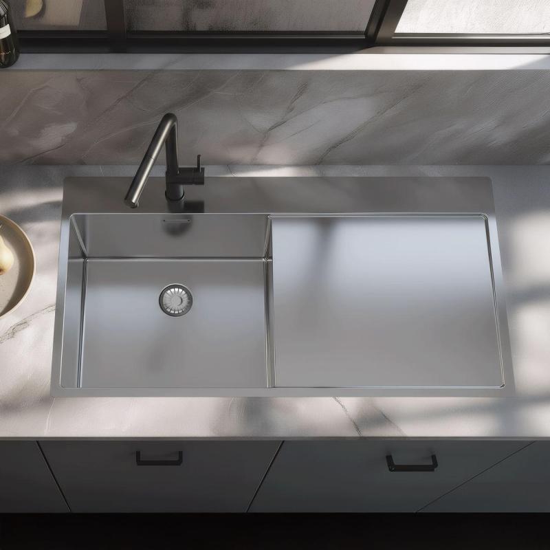 Pure.Sink Exclusivo Ανοξείδωτο νεροχύτη με αποστραγγιστικό τμήμα 100x52 cm Βρύση αριστερά PEX47100LT-02