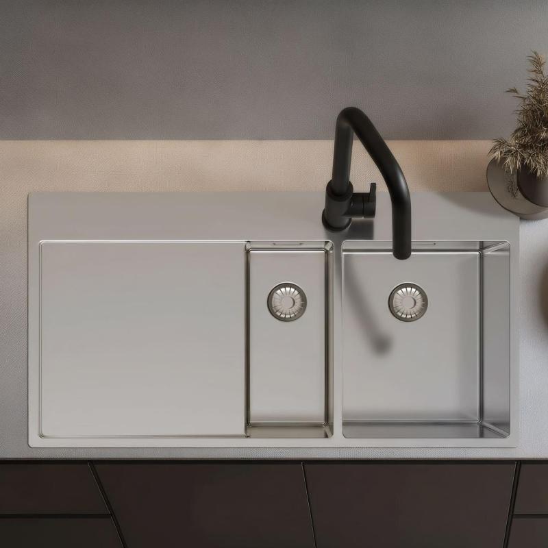 Pure.Sink Exclusivo Ανοξείδωτο νεροχύτη 1,5  με αποστραγγιστικό 100x52 cm Βρύση δεξιά PEX3418100RT-02