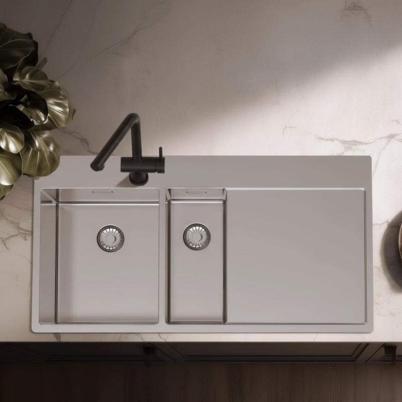 Pure.Sink Exclusivo Ανοξείδωτο νεροχύτη 1,5  με αποστραγγιστικό 100x52 cm Βρύση αριστερά PEX3418100LT-02