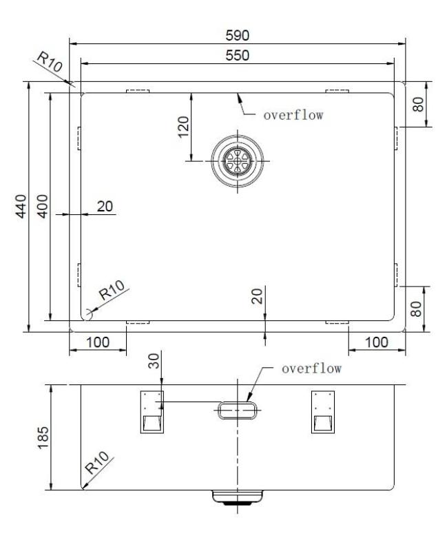 Pure.Sink Exclusivo Ανοξείδωτο νεροχύτη 55x40 cm ακτίνα 10 mm, υποστύλωμα, επίπεδη κατασκευή και επικάλυψη PEX5540-02