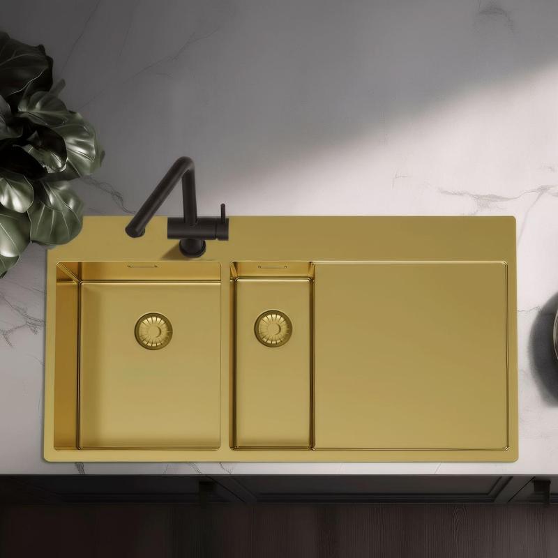 Pure.Sink Exclusivo Χρυσό νεροχύτη 1,5  με αποστραγγιστικό 100x52 cm Βρύση αριστερά PEX3418100LT-60