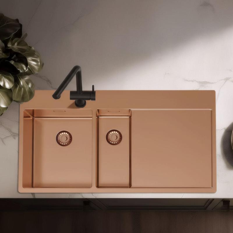 Pure.Sink Exclusivo Χάλκινο νεροχύτη 1,5  με αποστραγγιστικό 100x52 cm Βρύση αριστερά PEX3418100LT-62