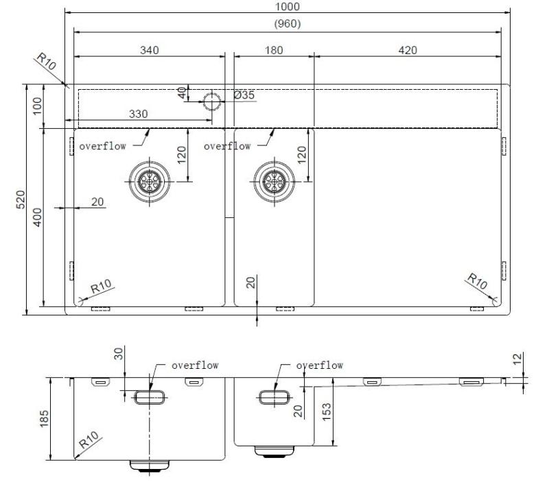 Pure.Sink Exclusivo Χάλκινο νεροχύτη 1,5  με αποστραγγιστικό 100x52 cm Βρύση αριστερά PEX3418100LT-62