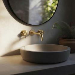 Waterevolution Flow 3-οπίσθια ενσωματωμένη βρύση νιπτήρα PVD Λευκό χρυσό με έξοδο 15 cm T1163FWGE-15