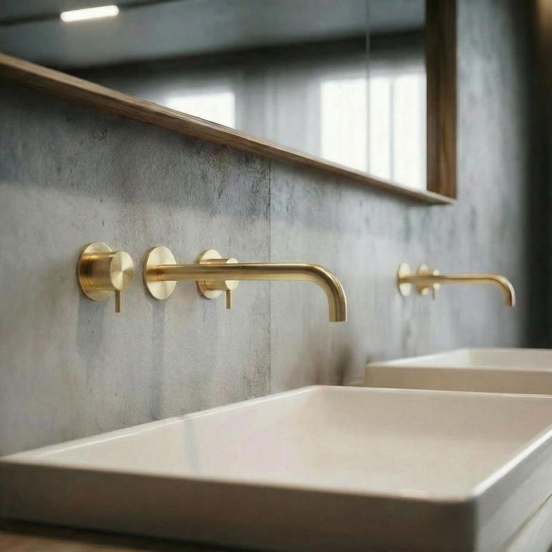 Waterevolution Flow 3-οπτική ενσωματωμένη βρύση νιπτήρα PVD Λευκό χρυσό με έξοδο 21 cm T1163FWGE-21