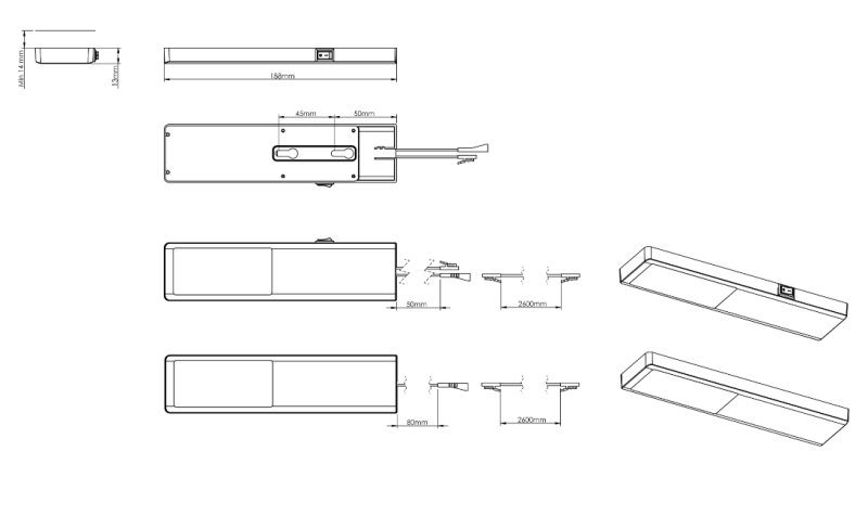 Indux Nivo Κουζίνα LED Spot 3 W με κεντρικό διακόπτη Alu-look 1208972333