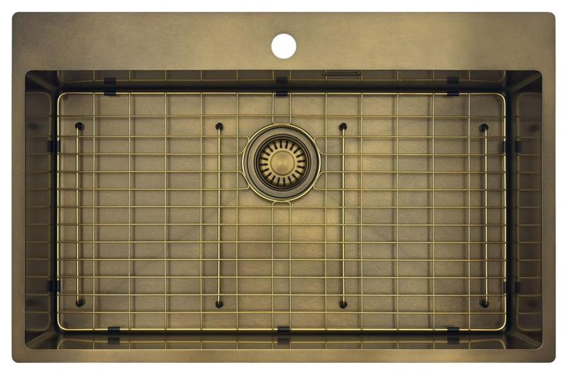 Pure.Sink Luxion Μεγάλο PVD Αντίκα Χάλκινο νεροχύτη 78x50 cm Tapwing με οπή για βρύση και ράφι PLX7850T-64