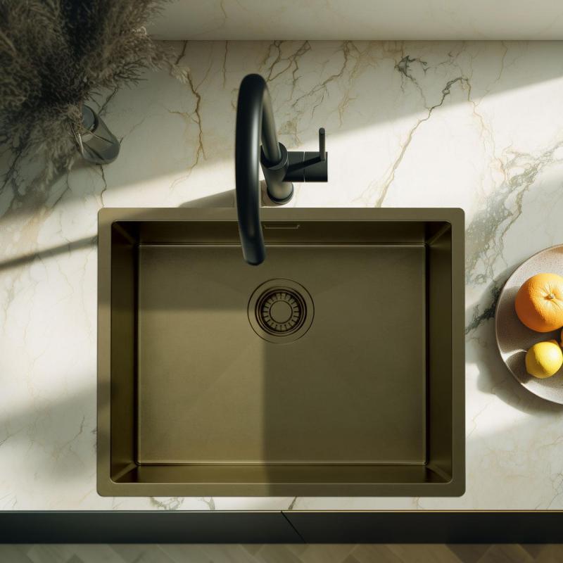 Pure.Sink Luxion PVD Αντίκα Χάλκινο νεροχύτη 50x40 cm υποστρώματος, επίπεδης εγκατάστασης και επιφανείας με ράφι βάσης PLX5040-64