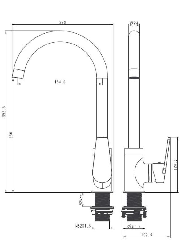 Aquanello Casa Μαύρος Μονόχειρος Μπαταρία Κουζίνας BL-1201-CS