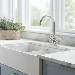 Aquanello Heritage Ascot Κλασική κουζίνα Νοσταλγική βρύση κουζίνας Χρώμιο με στρογγυλή έξοδο CR-4003-HA