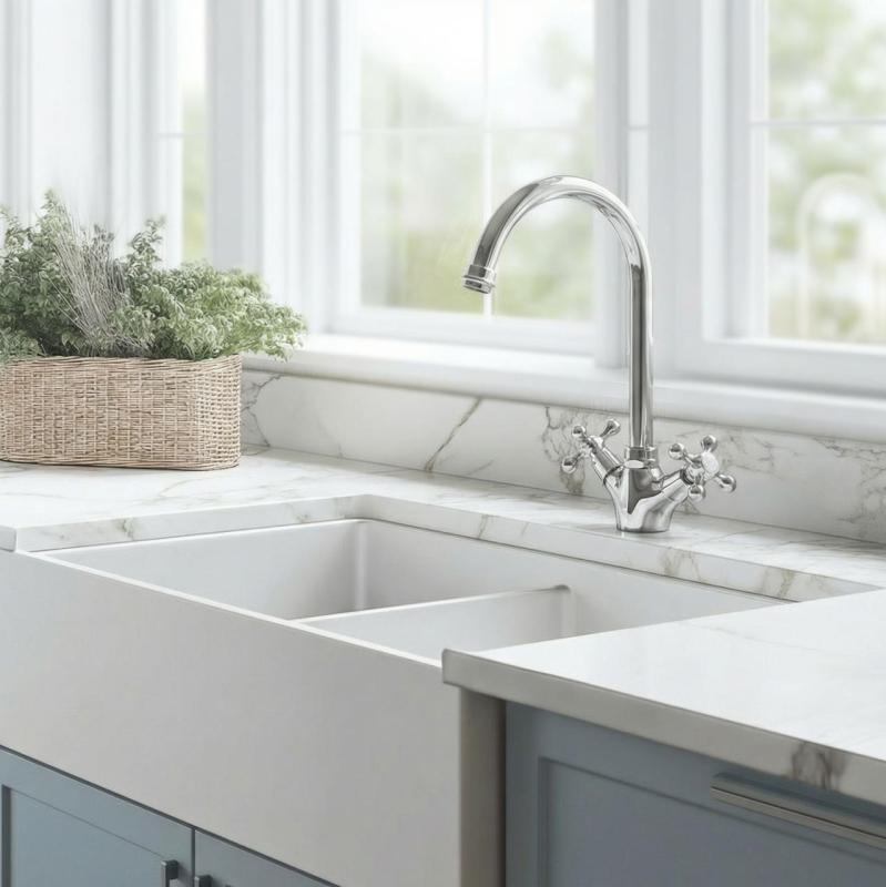 Aquanello Heritage Ascot Κλασική κουζίνα Νοσταλγική βρύση κουζίνας Χρώμιο με στρογγυλή έξοδο CR-4003-HA