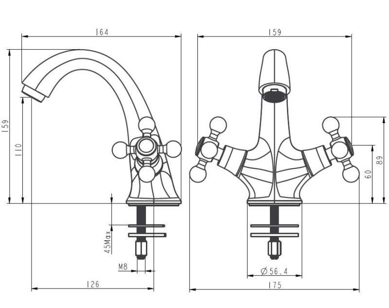 Aquanello Heritage Ascot Κλασική νοσταλγική μπαταρία νιπτήρα από μπρούντζο BN-4101-HA