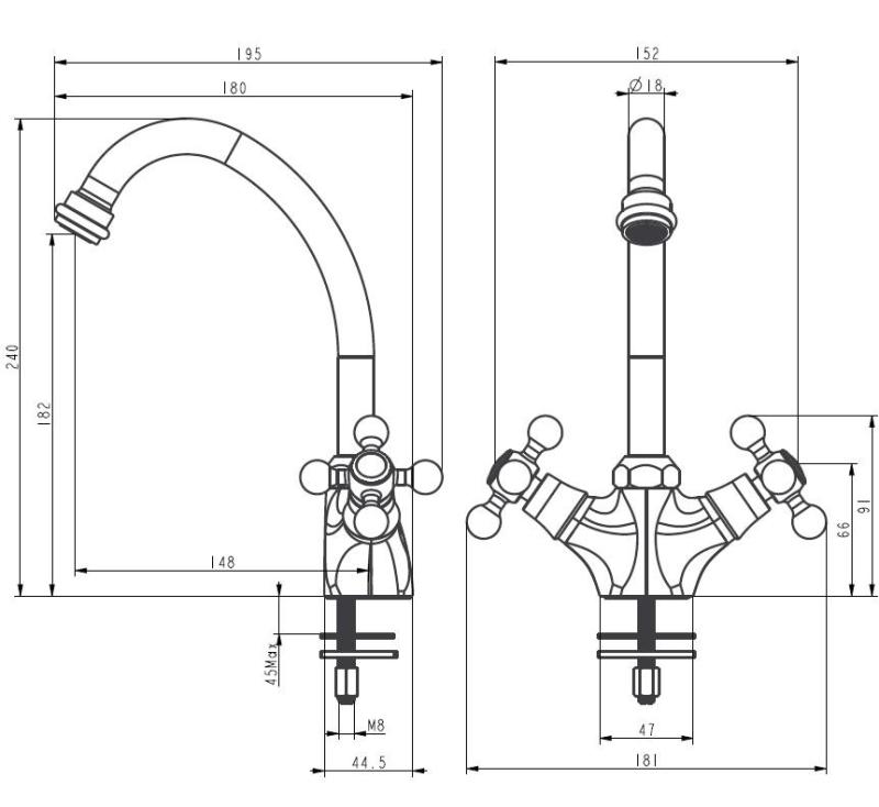 Aquanello Heritage Ascot Κλασική κουζίνα Νοσταλγική βρύση κουζίνας Χρώμιο CR-4004-HA