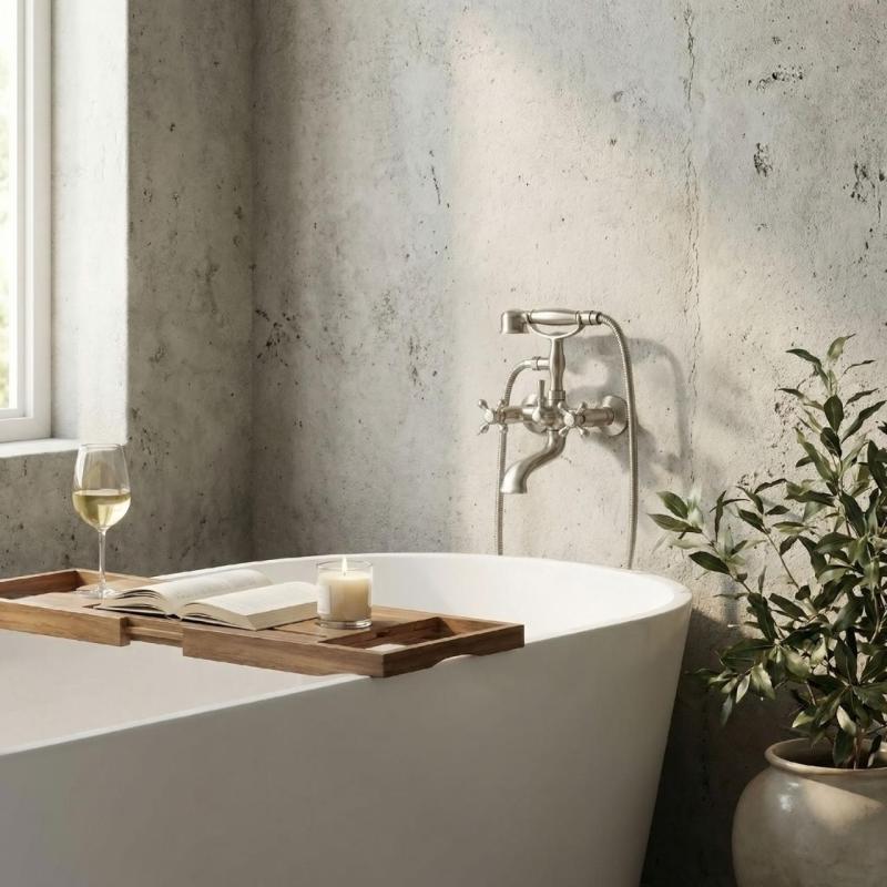 Aquanello Heritage Ascot Κλασική επιτοίχια βρύση μπάνιου με κουμπιά αστέρι από ανοξείδωτο χάλυβα, συμπεριλαμβανομένου χειροκίνητου ντους NB-3002-HA