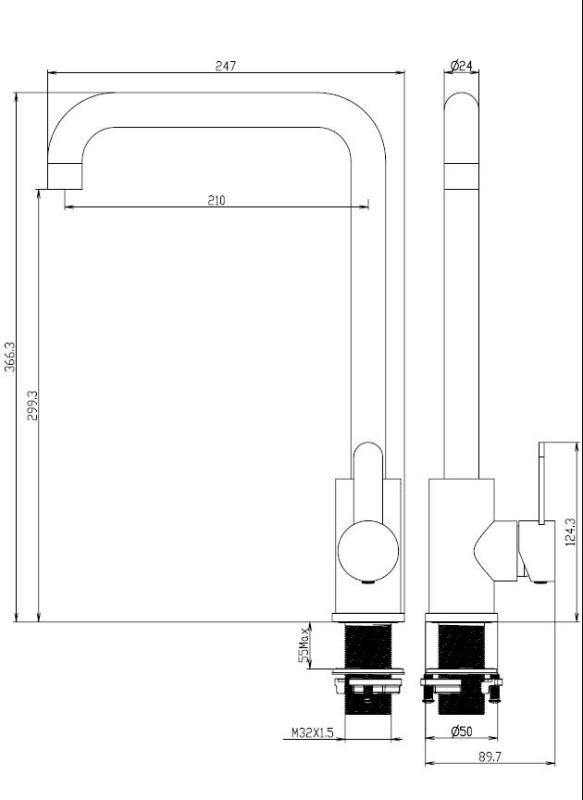 Aquanello Forma Μαζικός ανοξείδωτος μοχλός κουζίνας SS-1001-FM