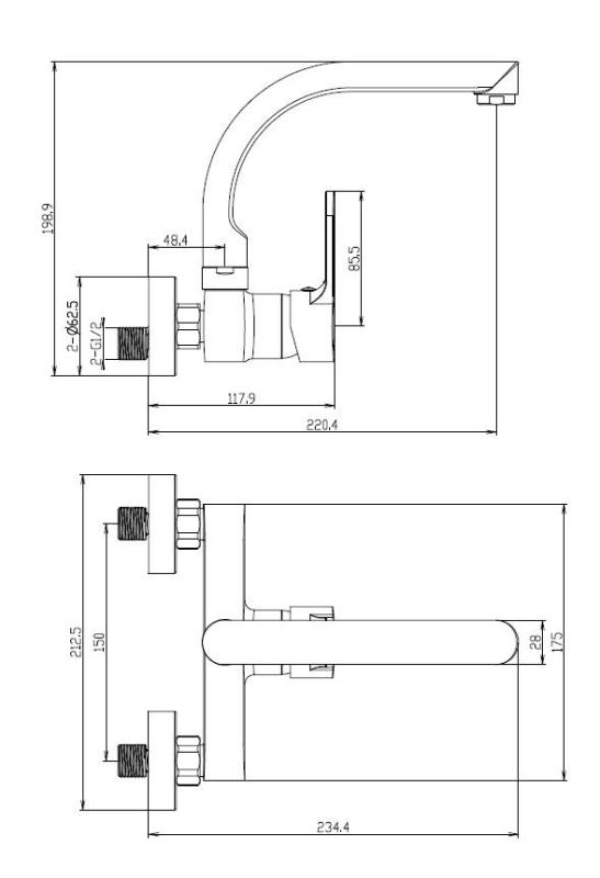 Aquanello Casa Κουζίνα Μπαταρία τοίχου με επάνω έξοδο Μαύρη BL-1003-CS