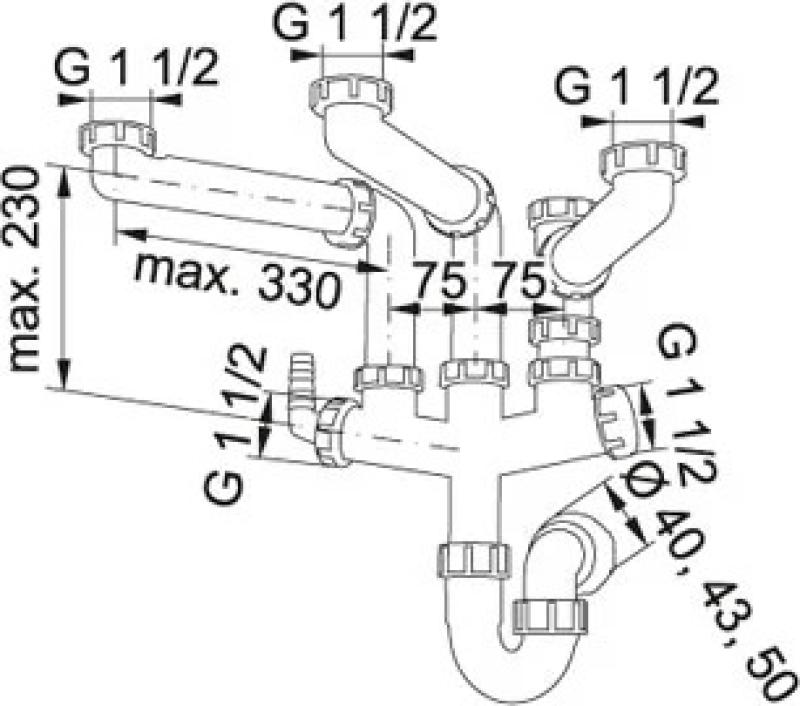 Φράνκε Spazio 3 εξοικονόμηση χώρου σιφόν κουζίνας για 3 νεροχύτες 6213